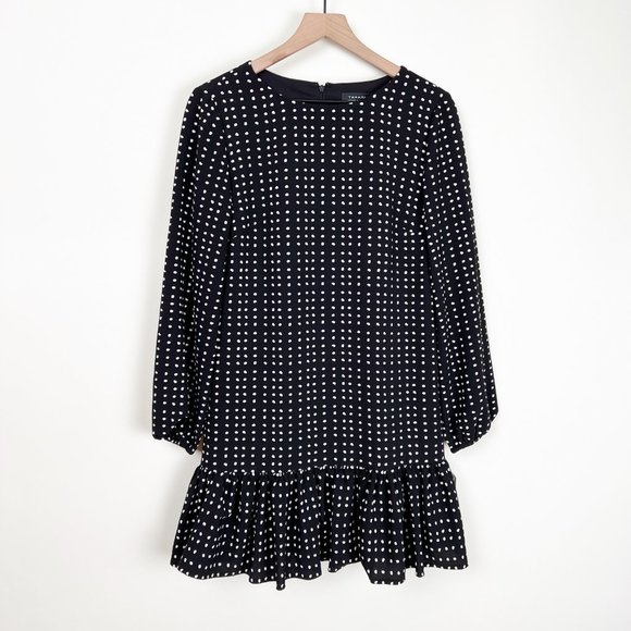 New Stunning Polkadot Long Balloon Sleeve Mini Dress Ruffle Preppy Romantic Dots - Picture 1 of 5